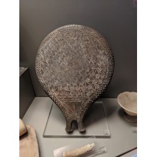 Cycladic ceramic frying pan with spiral and triangle motifs